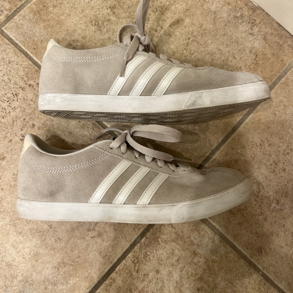 adidas Beige Suede Low-Top Sneakers with White Stripes